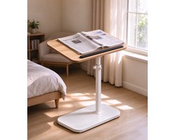 In hoogte verstelbare en opklapbare bijzettafel geschikt voor de woonkamer als salontafel kleine tafel of verplaatsbaar nachtkastje Natuurlijke houtkleur + wit frame