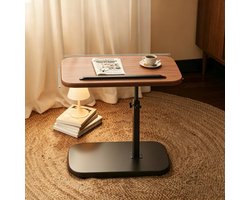 In hoogte verstelbare en opklapbare bijzettafel voor naast de bank bijzettafel voor de woonkamer salontafel kleine tafel verplaatsbaar nachtkastje walnootkleur + zwart frame