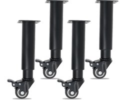 In hoogte verstelbare meubelpoten met wieltjes - 360 graden draaibaar en met rem - robuuste metalen tafelpoten - voor kast, bed, bank, salontafel en andere meubels - verstelbare hoogte 24,5-36