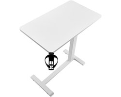 In Hoogte Verstelbare Mobiele Bijzettafel met 4 Wielen, Veelzijdige Laptoptafel met Bekerhouder, Draagbare Tafel voor Kantoor, Werkkamer En Thuis In Wit