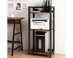 In hoogte verstelbare printertafel met wieltjes en 3 verdiepingen in wit- houten/metaal, geschikt voor papiervernietiger, organizer, en opbergrek - ideaal voor werkkamer, kantoor en keuken.