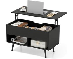 In hoogte verstelbare salontafel – Houten banktafel met opklapbaar tafelblad en 2 open planken, uitschuifbare woonkamertafel, 80 x 40 x 46-60 cm (zwart)