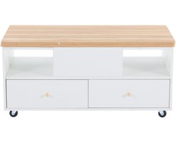 In hoogte verstelbare salontafel met klapfunctie en 4 lades, 100 x 50 x 47,5 cm, hydraulisch hefbare tafel, verrijdbare salontafel met universele wielen, salontafel