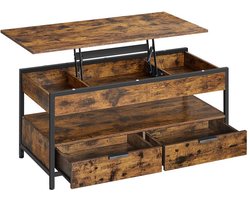 In hoogte verstelbare Salontafel met laden vintage bruin-inktzwart