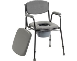 In hoogte verstelbare toiletstoel / postoel / WC stoel met zachte zitting. Tot 130 kg belastbaar.