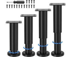 In Hoogte Verstelbare Zwarte Metalen Meubelpoten Set voor Kasten, Bedden Banken en Tafels