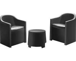 In & Out Deco Balkon set - 2 stuks stoelen met bijzettafel - kunststof - zwart