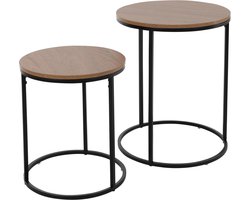 In & Out Deco Bijzettafel- Salontafel - Set - Rond - Hout - Grote Tafel 50x40cm - Kleine Tafel 34x40cm