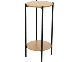 In & Out Deco Bijzettafel - Zwart metaal - Houten blad - Hoog 61 cm - Rond 31 cm