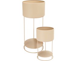 In & Out Deco Plantenstandaard - Bloemenstandaard met bloembak - Set van 2 - Zand kleur metaal - Hoog 35 en 57 cm