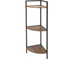 In & Out Deco Plantentafel - Hoekwandrek - metaal zwart - met houten blad - hoog 76 cm