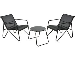 In & Out Deco Tuin set - Lounge set - 2 Stoelen en Tuintafel - Zwart- Metaal - Zitting Textileen