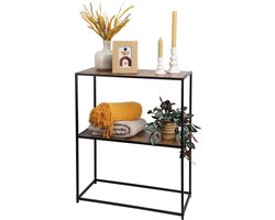 In & Out Deco Wandtafel - Sidetable - Metaal zwart - MDF melamine hout kleur - 70x31x85 cm