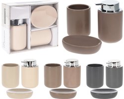 In & Outdeco badkamer set, 3-delig, kleur beige, zeepdispencer, beker en zeepplateau