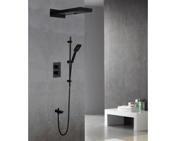 Inbouw Regendouche met Thermostaatkraan, type: H022, materiaal: RVS 304, kleur: Mat Zwart