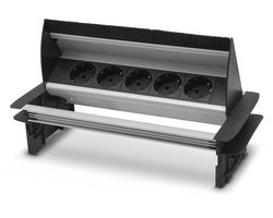 Inbouw Stekkerdoos voor Bureau - 5-voudig, Kindveilige Stopcontacten, Aluminium Behuizing, Inklapbaar, 3500W, 16A, 1,5m Kabel [20448]