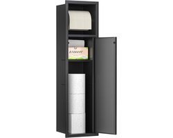 Inbouw toiletpapierhouder en toiletborstelset voor badkamerkast - RVS - Zwarte coating - Afmetingen 63 x 15 x 15 cm
