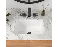 Inbouw Wastafel - Keramisch Porselein - Badkamer Inrichting - Met Overloop - 41x26x18.5cm - Wit