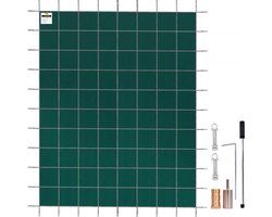 Inbouw Zwembadafdekking 5,47x12,7 m PP Rechthoekige Afdekking Buitenzwembad tegen Puin Sneeuw Solar Zwembad Beschermer Strakke Mesh Aardbout Messing voor Zwembaden 4,87x12,2 m Tuin Huis Groen
