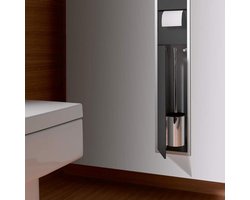 Inbouwkastmodule voor gastentoilet - Toiletpapier- en toiletborstelhouder - "Push to Open" - Zwart badkamerkasten hoog