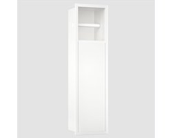 Inbouwkastmodule voor toiletborstelset badkamer met toiletpapierhouder - RVS - 63 x 15 x 15 cm - wit - badkameraccessoire - opbergkast - hygiënisch