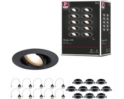Inbouwlamp Set van 10 zwenkbaar rond 90 mm 30° GU10 max. 10x10W 230V dimbaar Zwart