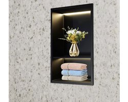 Inbouwnis - Nis - Badkamer - Woonkamer - Met LED Verlichting - 2 Laags - Zwart - 30.5x45.7cm