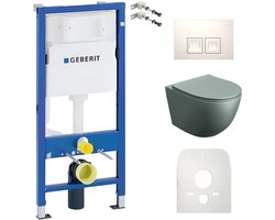 Inbouwreservoir Complete Toiletset Geberit Duofix Basic - Inbouw WC Hangtoilet Wandcloset SINTO GREY Grijs Mat - Bedieningsplaat DELTA Wit - Voorwandelement - Installatiesysteem
