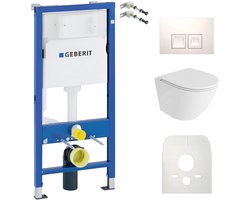 Inbouwreservoir Complete Toiletset Geberit Duofix Basic - Inbouw WC Hangtoilet Wandcloset SOFI ONE Wit Hoogglans Randloos - Bedieningsplaat DELTA 25 Wit - Voorwandelement - Installatiesysteem