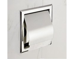 Inbouwrolhouder voor badkameropberging, toiletrolhouder, roestvrij staal, gepolijst chroom