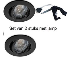 Inbouwspots zwart - Set van 2 stuks zwart met ledlamp 230 Volt - Led inbouwspots verstelbaar met dimbare ledlamp kleur cool wit - 230Volt inbouwspot met GU10 ledlamp 4000K.