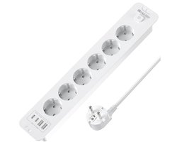 Inbouwstopcontact met USB-C en Schakelaar - 6-wegs Contactdozenstrip voor Tafelblad, Vergadertafel en Werkblad met 2m Kabel