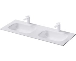 Inbouwwastafel Dubbel - Gegoten Marmer Wastafel - Badkamer Inrichting - Naadloos Gevormd - 120x48x14 cm - Wit