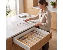 INDECOR 10 Delige Lade Organizer Set – Modulaire Bestekbak voor Keukenlade – Verstelbare Ladeverdeler voor Keukengerei, Bureau Lade en Kantoor Accessoires, Transparant