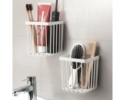 INDECOR 2-delige Zelfklevende Wand Organizer – Badkamer Opberger voor Tandenborstels, Kammen & Haarborstels – Zonder Boren – Multifunctioneel Wandrek – Wit