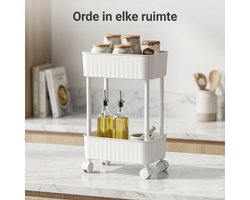 INDECOR 2-Laags Gootsteenkast Organizer op Wielen – Keuken & Badkamer Opbergrek – Onderkast Organizer – 27 X 43X 17 cm - Wit