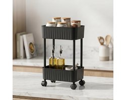 INDECOR 2-Laags Gootsteenkast Organizer op Wielen – Keuken & Badkamer Opbergrek – Onderkast Organizer – 27 X 43X 17 cm - Zwart