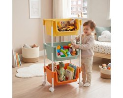 INDECOR 3 Laags Speelgoed Opberger met Wielen – Kinder Speelgoed Opbergkast & Organizer – Kunststof Opbergrek – 360° Verrijdbaar – Kinderkamer, Badkamer & Keuken – Pastel