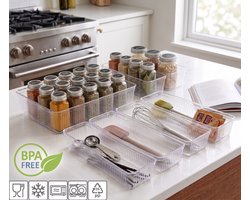 INDECOR 8-delige Modulaire Bestekbak – Verstelbare Keukenlade Organizer – Ladeverdeler voor Bestek en Keukengerei, Transparant