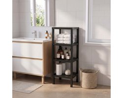 INDECOR Badkamerrek Opbergrek Staand – 4 Laags Multifunctioneel Kunststof Organizer – Keuken, Badkamer & Woonkamer Rek – Zwart