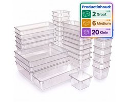 INDECOR Lade Organizer Bakjes - 28 Stuks - Organizer Bakjes - Lade Bakjes - Opbergbakjes - Make-up Organizer - Voor Keuken, Badkamer & Bureau - Kunststof - Transparant