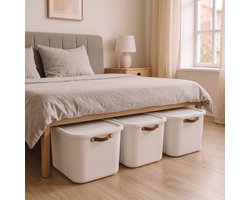 INDECOR - Opbergbox 20 Liter Set van 3 met Deksel – Opbergbox Onder Bed - BPA-vrije Stapelbare Opbergdozen met Handgrepen – Opbergmanden voor Kleding, Speelgoed en Accessoires – Wit