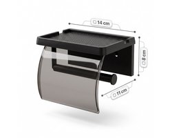 INDECOR Toiletrolhouder met Planchet & Transparante Klep – WC Rolhouder – WC Papier Houder – Zonder Boren – Zelfklevend – Wandmontage – Zwart