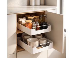 INDECOR Uittrekbare Lade Organizer – 1 Stuk – Opbergrek – Uitschuifbaar Kast Organizer – Ruimtebesparend – Montage Zonder Boren – 33,5 x 27 x 7 cm – Wit