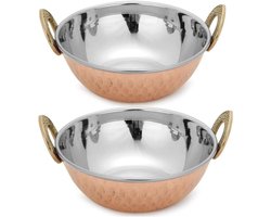Indian Serving Bowl Set - 2-delige Karahi voor Curry en Indian Dishes, 19 cm Diameter