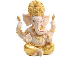 Indiase Olifant God Beeldje voor Rijkdom en Geluk - Gouden en Beigen Sculptuur voor Huisdecoratie