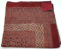 Indiase Quilt - Kantha Sprei Deken - Decoratieve Bedspreien - Handgemaakt Patchwork - 60x90 inch - Rood