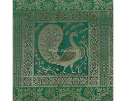 Indiase salontafel loper donkergroen goud pauw bloemen brokaat jacquard etnisch extra lang