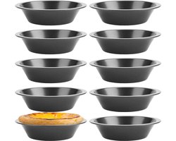 Individuele taartschotel antiaanbaklaag - 10 stuks - ronde taartschalen voor de oven - quiche bakvormen - taartvormen - bakken - zwart - 125 x 3 x 78 cm tartelette vormen