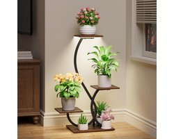 Indoor Plant Stand met Groeilampen - S-vormige Plant Rack, Verlichte Hoek Plant Stands voor Binnen Groei, 32 Inch Metaal Bloemhouder, 4 Laagse Decoratieve Planken voor Thuis